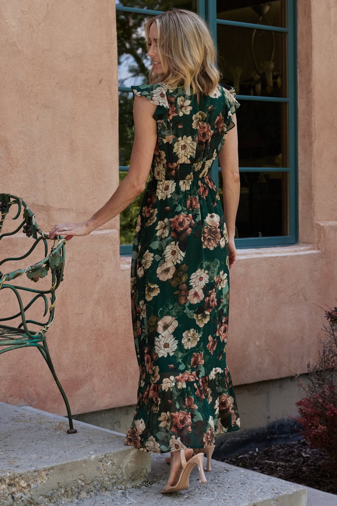 Kearny Ruffle Maxi Dress | Dark Green Floral - Baltic Born