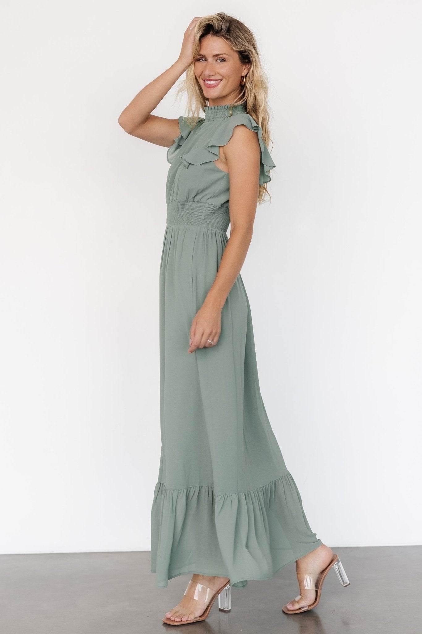 Kearny Ruffle Maxi Dress | Eucalyptus - Baltic Born