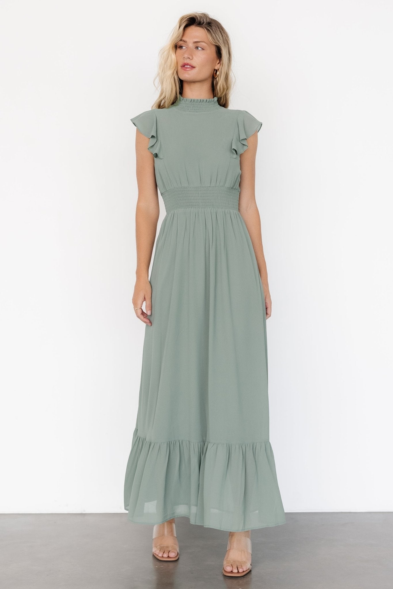 Kearny Ruffle Maxi Dress | Eucalyptus - Baltic Born