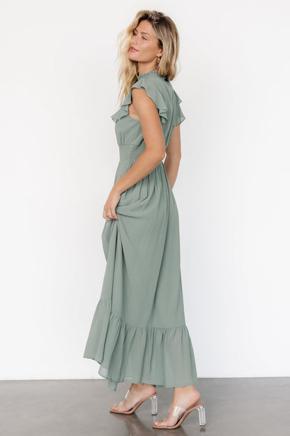 Kearny Ruffle Maxi Dress | Eucalyptus - Baltic Born