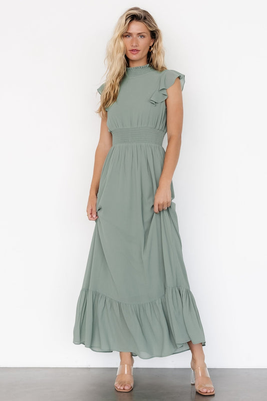 Kearny Ruffle Maxi Dress | Eucalyptus - Baltic Born