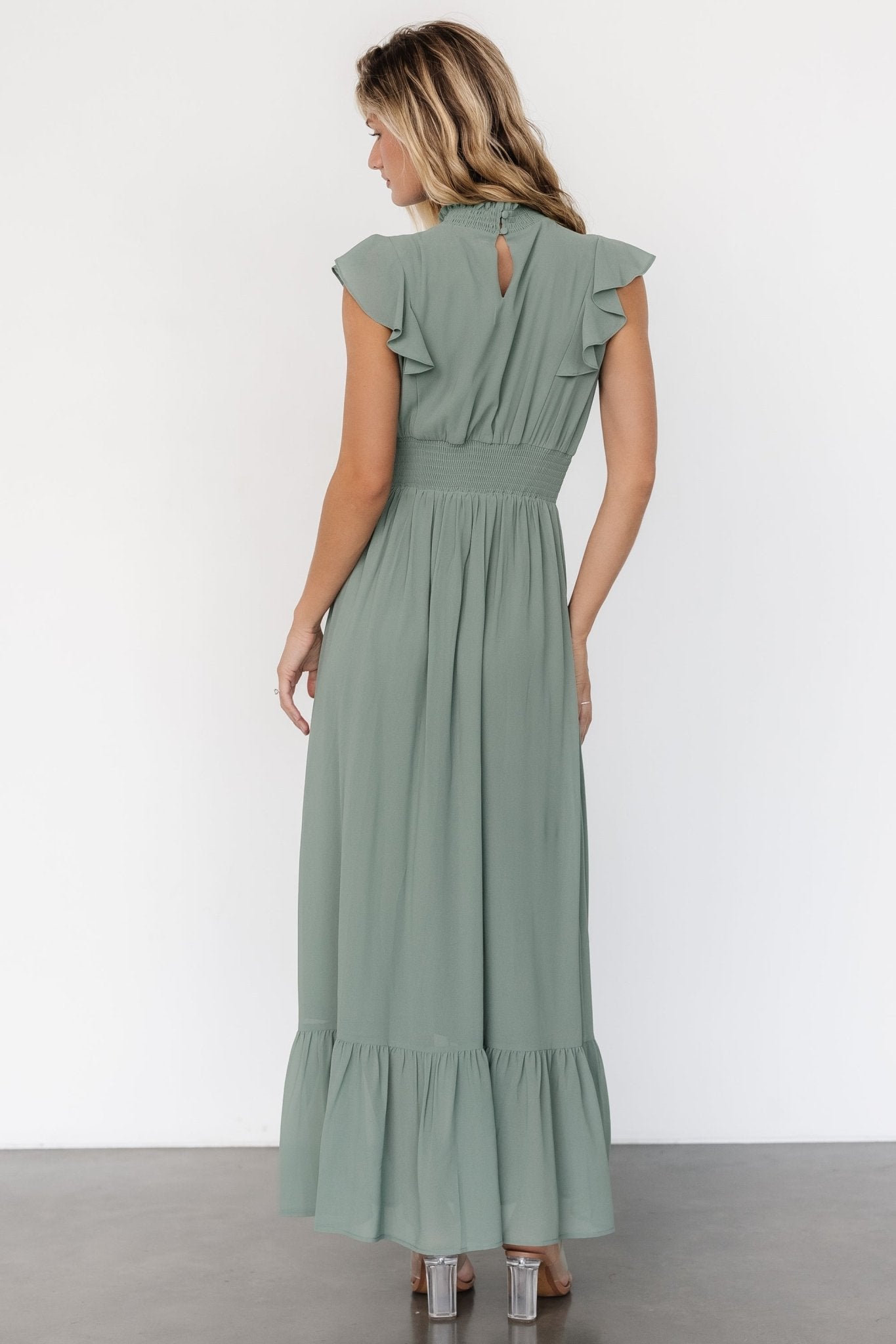 Kearny Ruffle Maxi Dress | Eucalyptus - Baltic Born