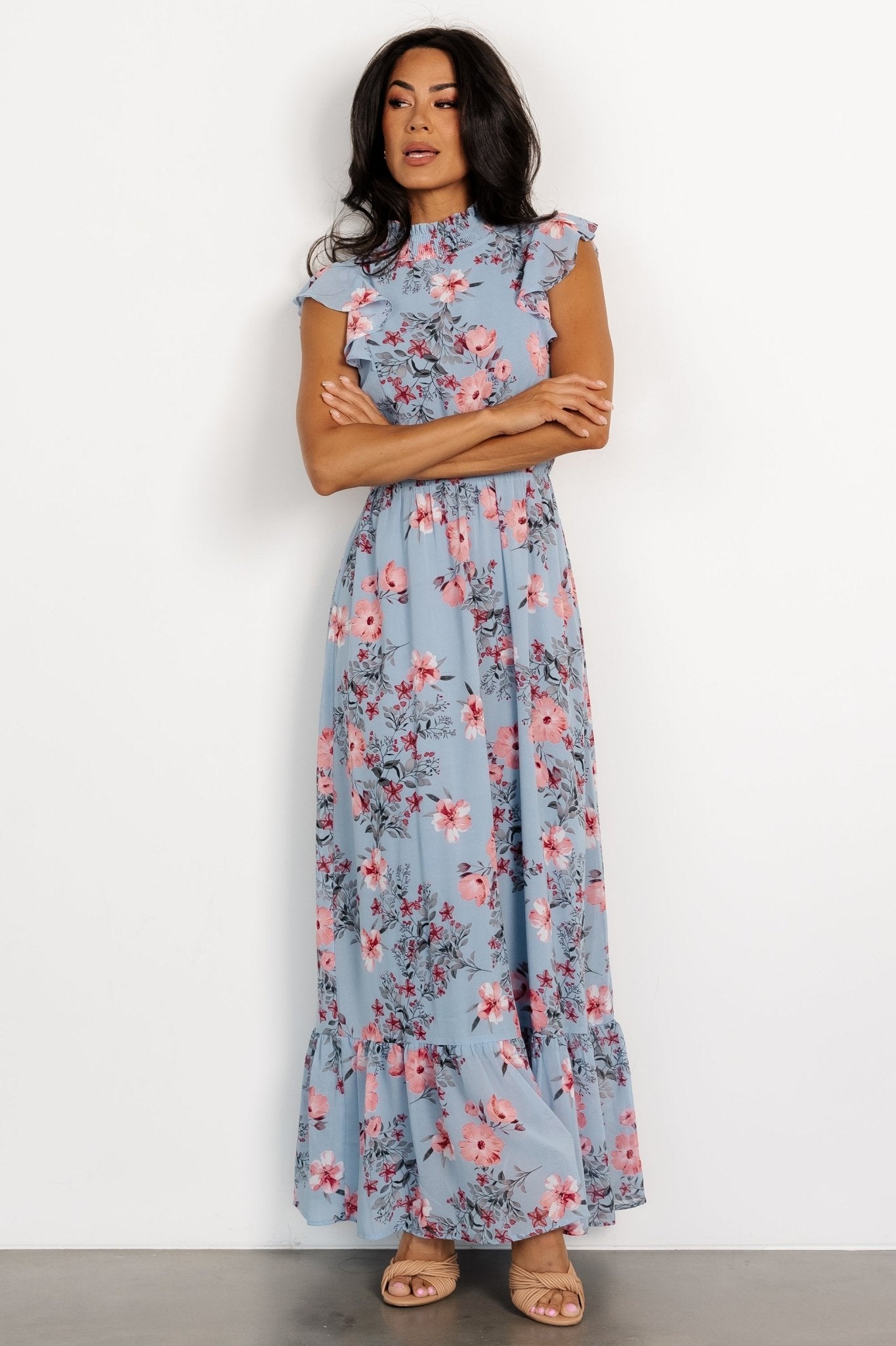 Kearny Ruffle Maxi Dress | Light Blue + Blush - Baltic Born