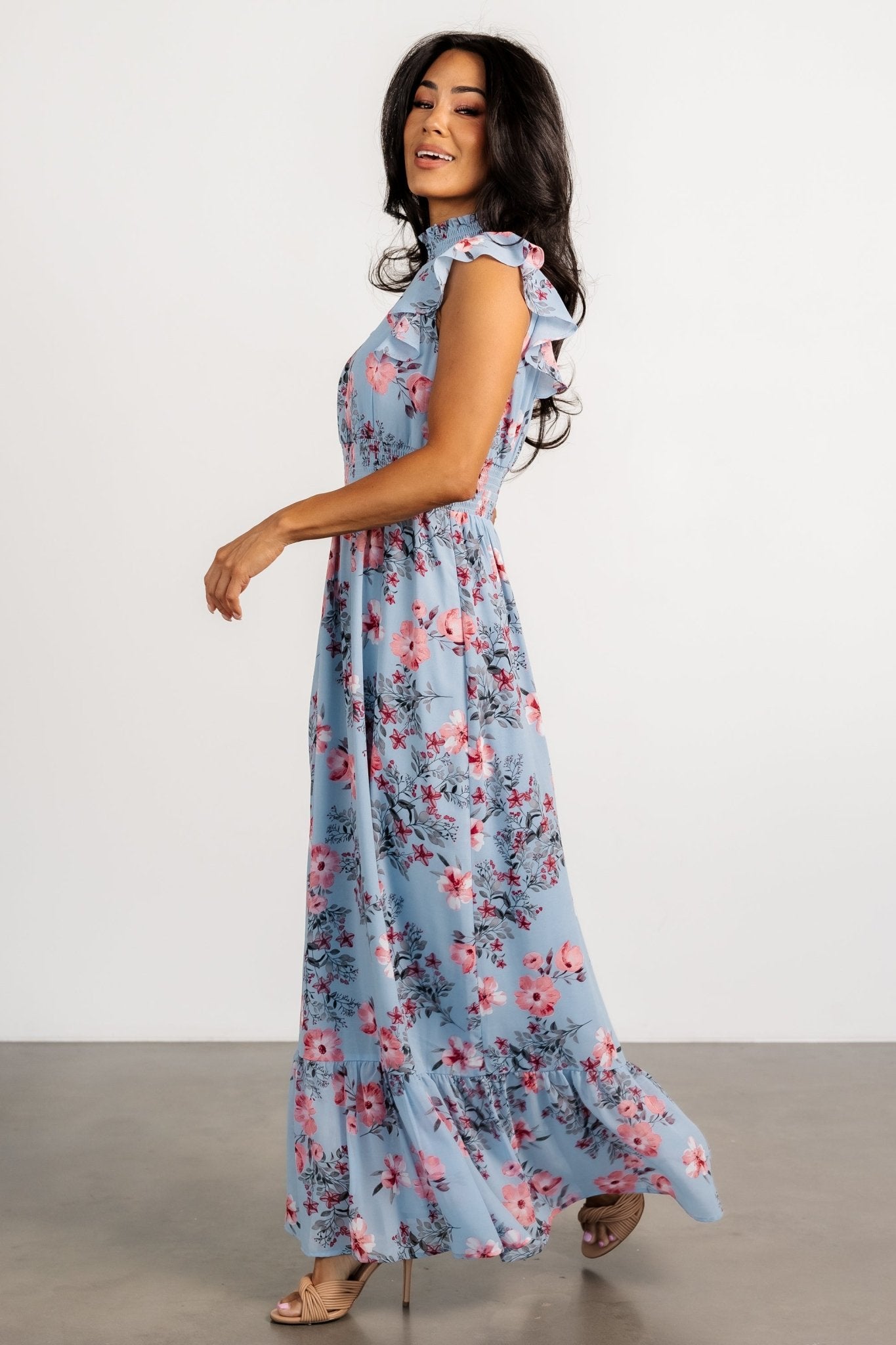 Kearny Ruffle Maxi Dress | Light Blue + Blush - Baltic Born