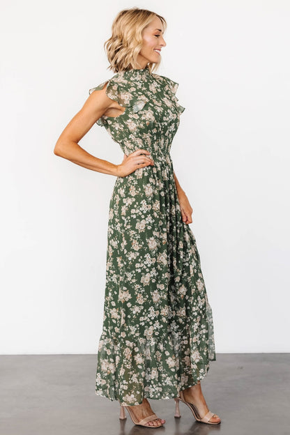 Kearny Ruffle Maxi Dress | Olive Floral - Baltic Born