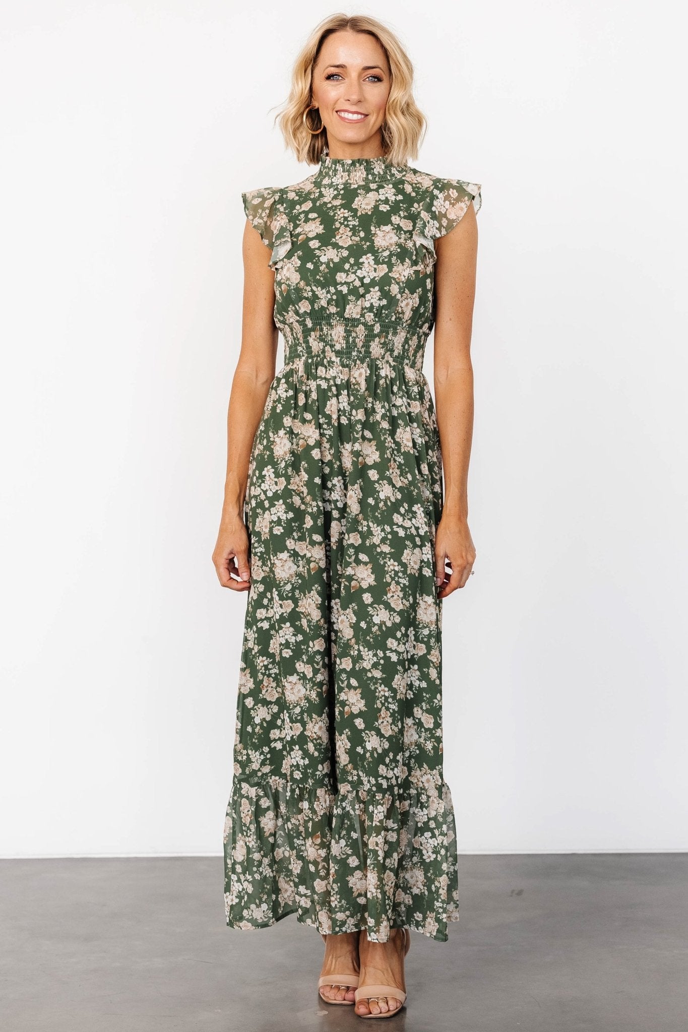 Kearny Ruffle Maxi Dress | Olive Floral - Baltic Born