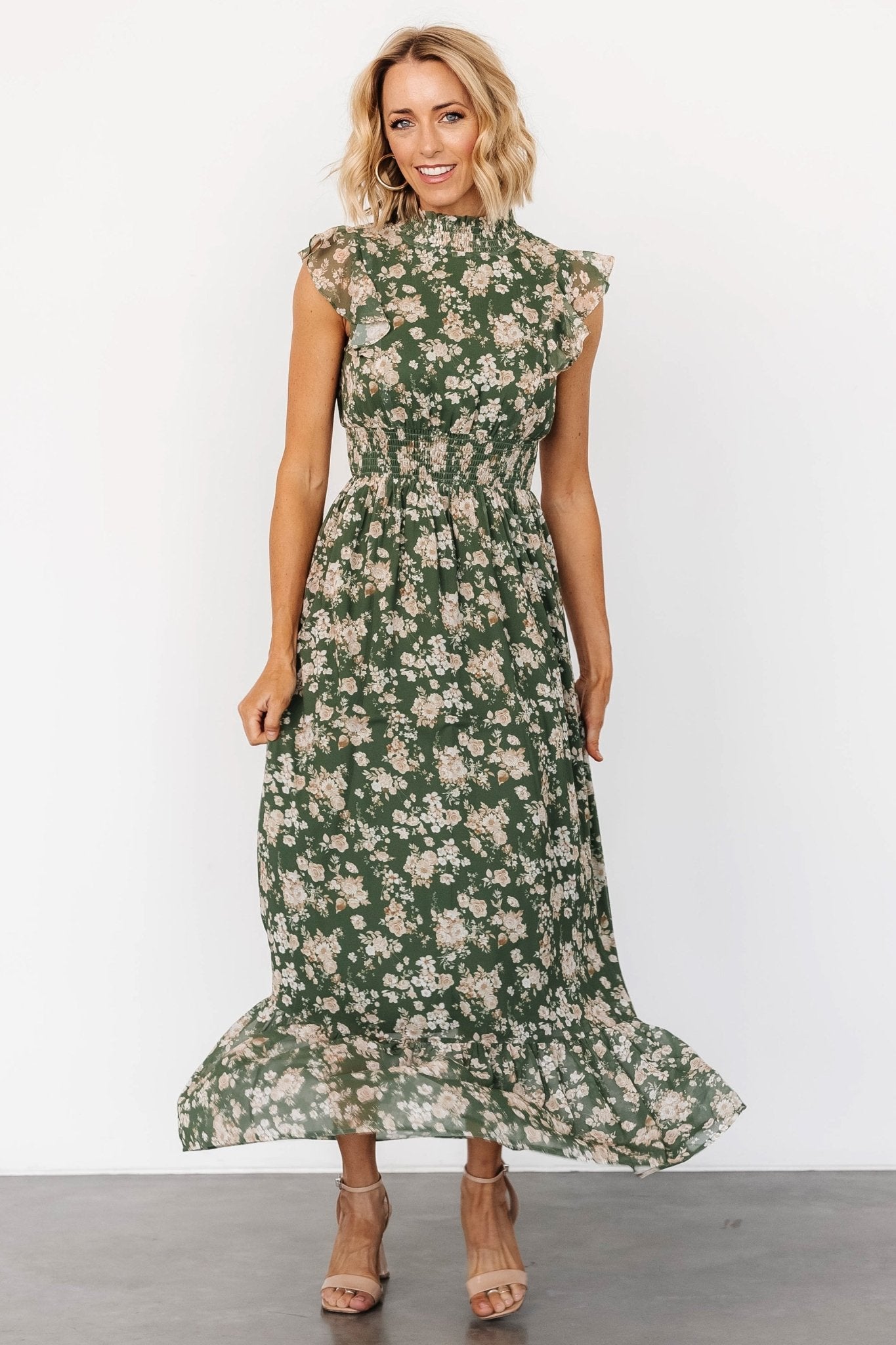 Kearny Ruffle Maxi Dress | Olive Floral - Baltic Born