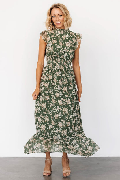 Kearny Ruffle Maxi Dress | Olive Floral - Baltic Born