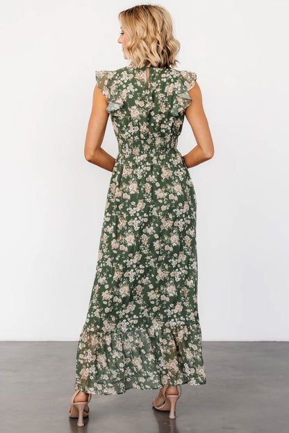 Kearny Ruffle Maxi Dress | Olive Floral - Baltic Born