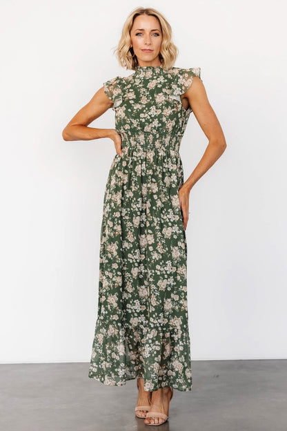 Kearny Ruffle Maxi Dress | Olive Floral - Baltic Born