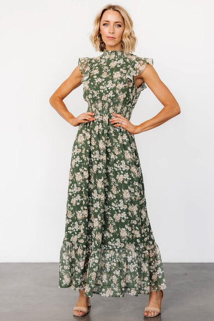 Kearny Ruffle Maxi Dress | Olive Floral - Baltic Born