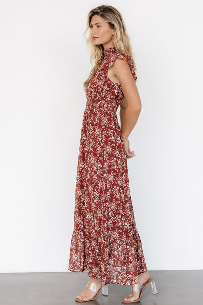 Kearny Ruffle Maxi Dress | Rust Print - Baltic Born