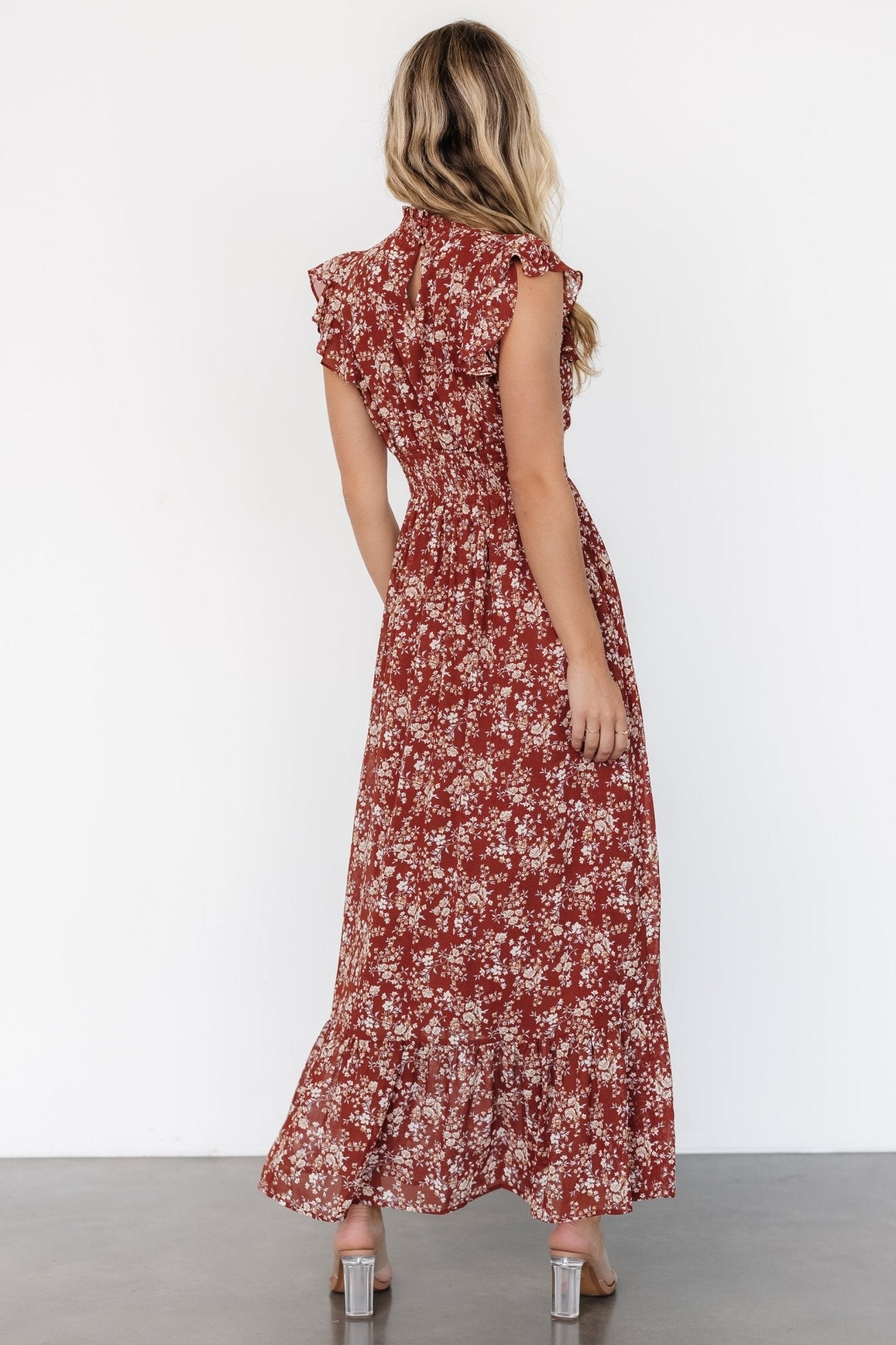 Kearny Ruffle Maxi Dress | Rust Print - Baltic Born