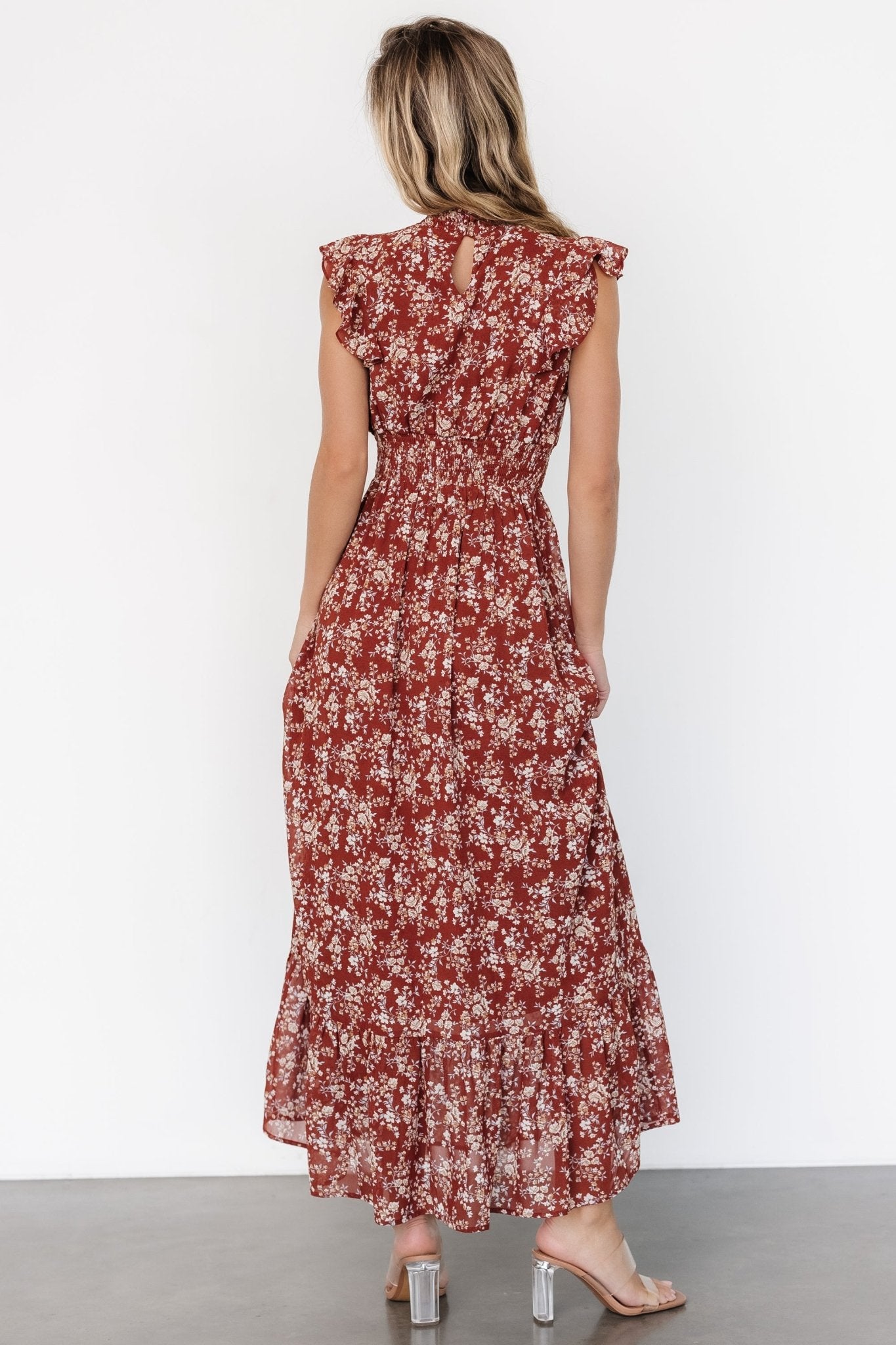 Kearny Ruffle Maxi Dress | Rust Print - Baltic Born