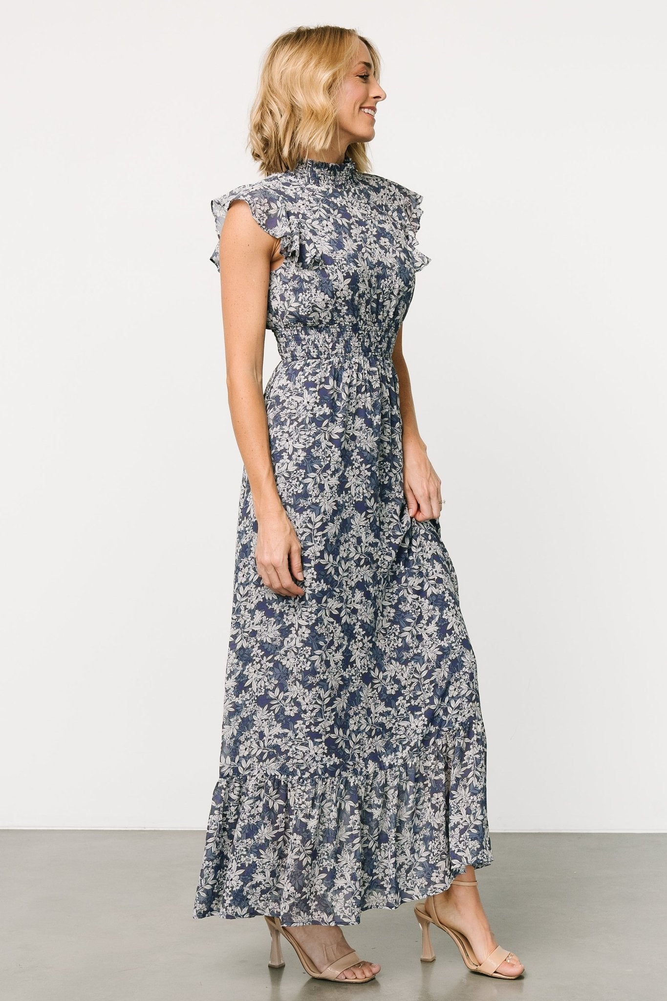 Kearny Ruffle Maxi Dress | Slate Print - Baltic Born