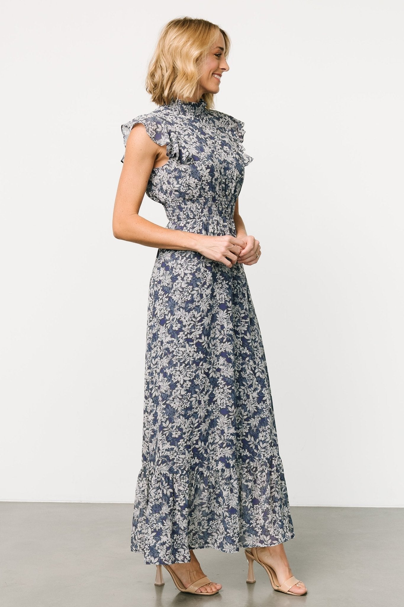 Kearny Ruffle Maxi Dress | Slate Print - Baltic Born