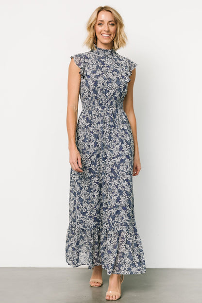 Kearny Ruffle Maxi Dress | Slate Print - Baltic Born