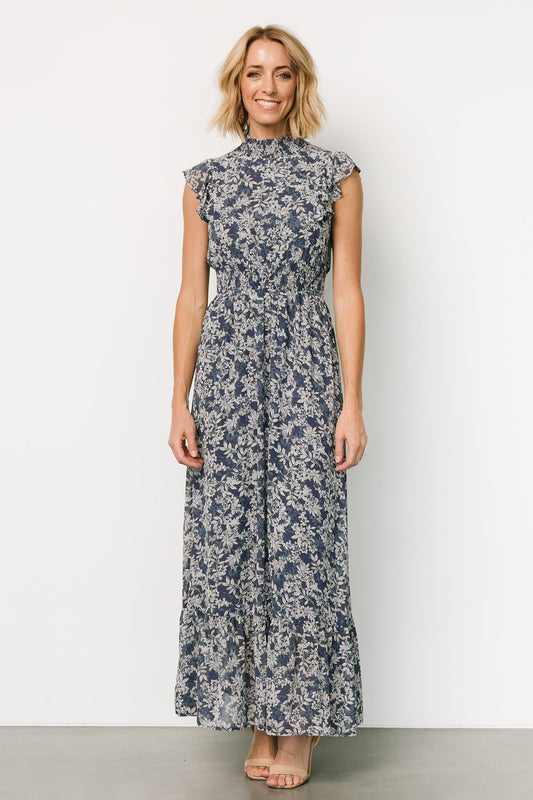 Kearny Ruffle Maxi Dress | Slate Print - Baltic Born