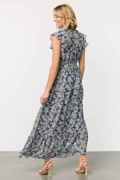 Kearny Ruffle Maxi Dress | Slate Print - Baltic Born