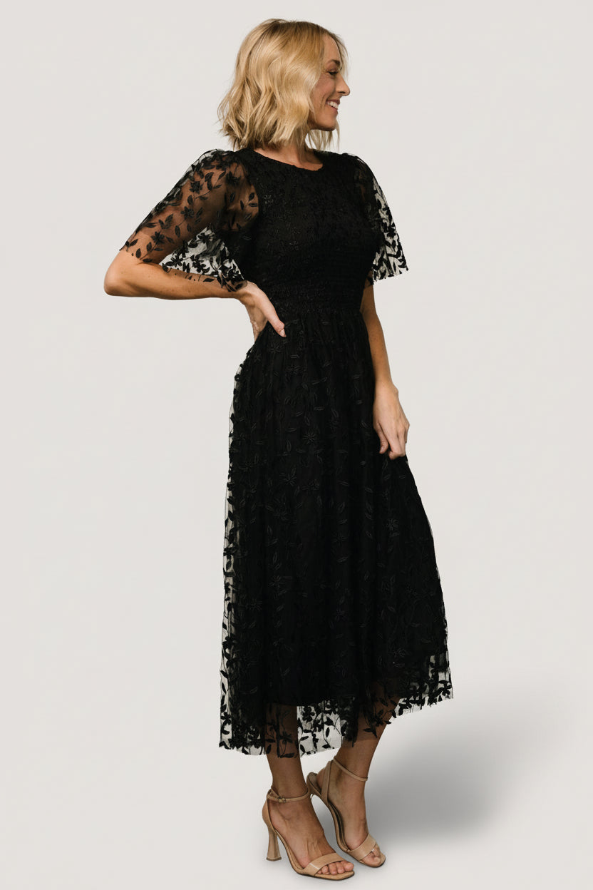 Kendra Embroidered Dress | Black