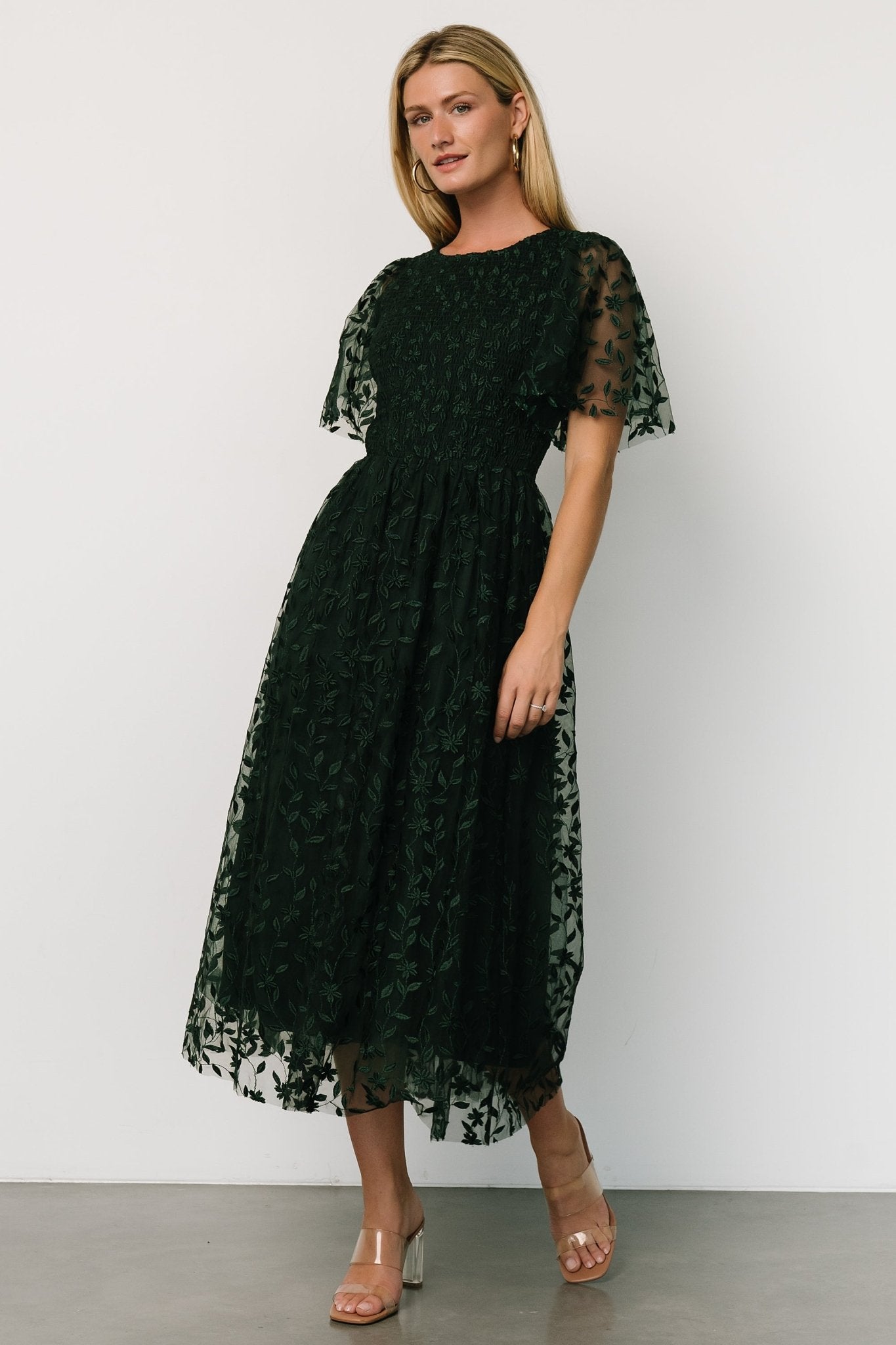 Kendra Embroidered Dress | Dark Green - Baltic Born