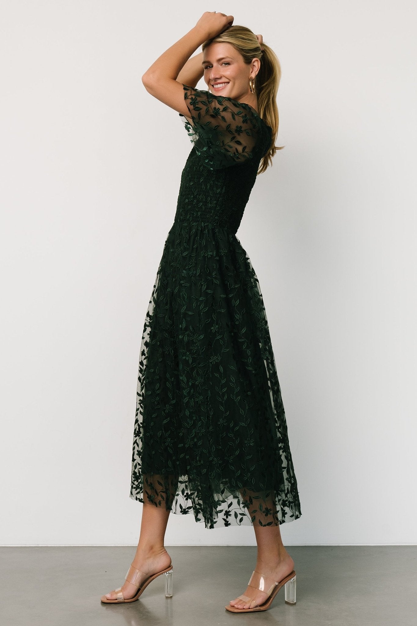 Baltic Born Womens Kendra Embroidered Dress | Dark Green