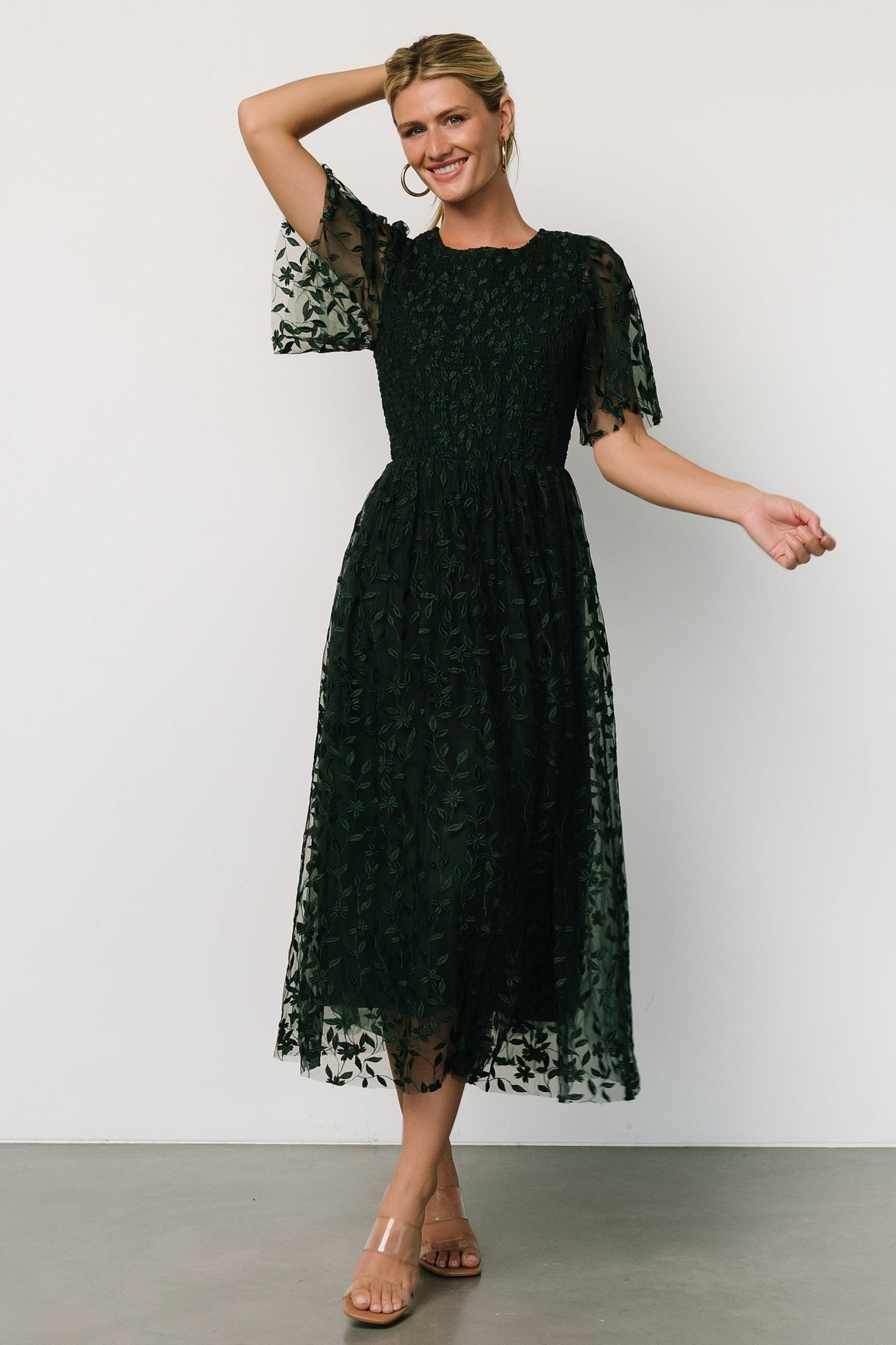 Kendra Embroidered Dress | Dark Green - Baltic Born