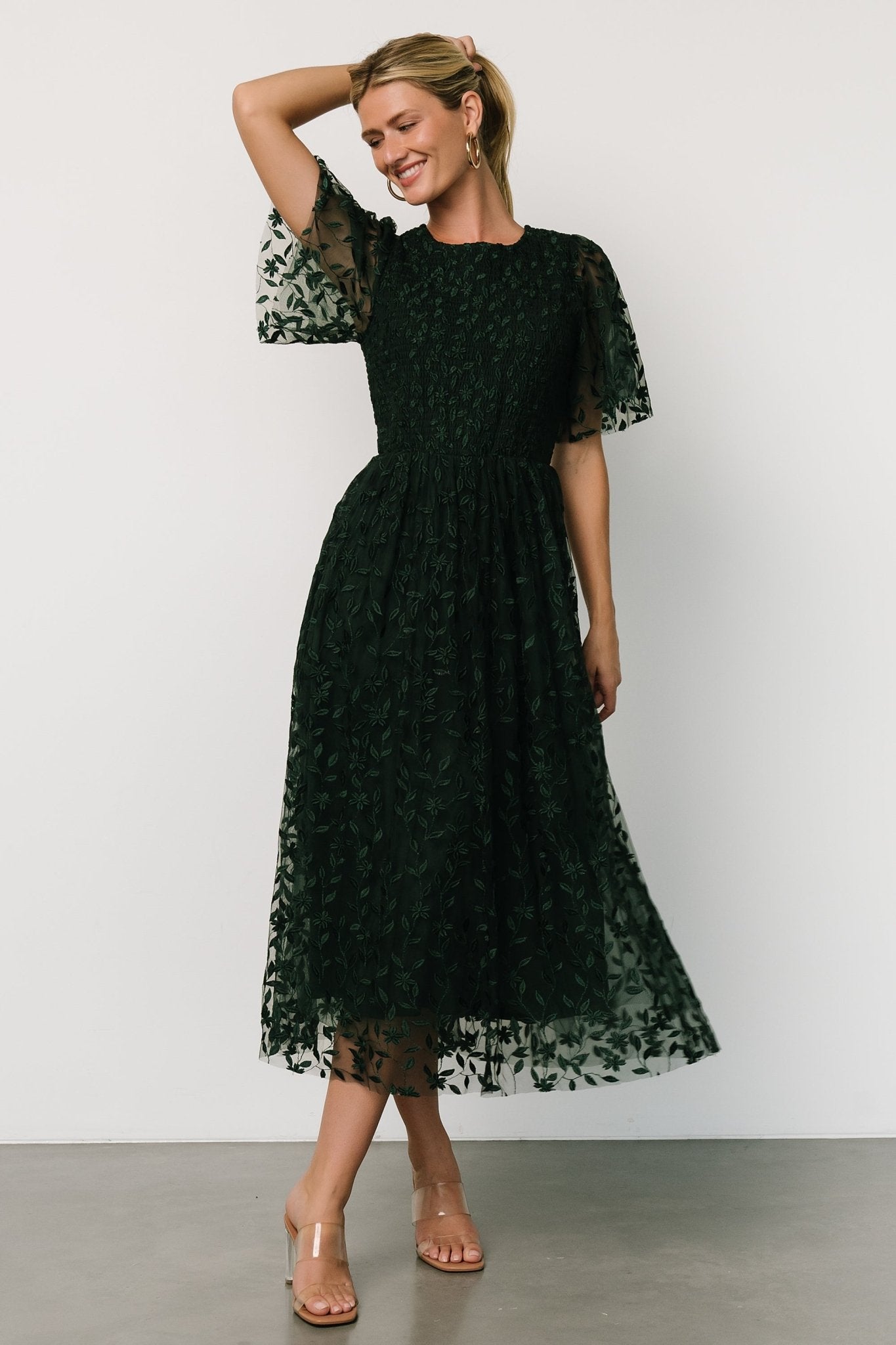 Kendra Embroidered Dress | Dark Green - Baltic Born