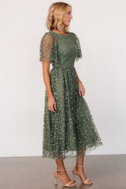 Kendra Embroidered Dress | Dark Sage - Baltic Born