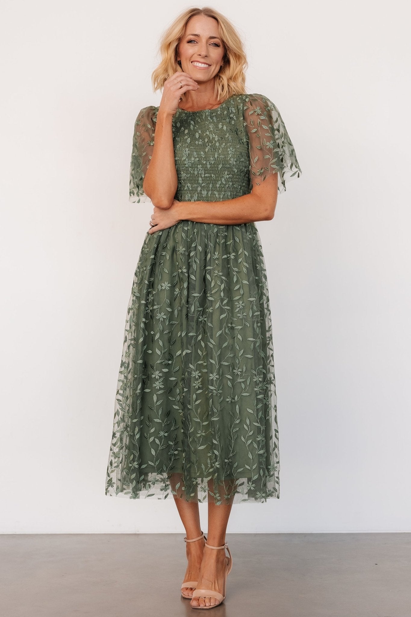 Kendra Embroidered Dress | Dark Sage - Baltic Born