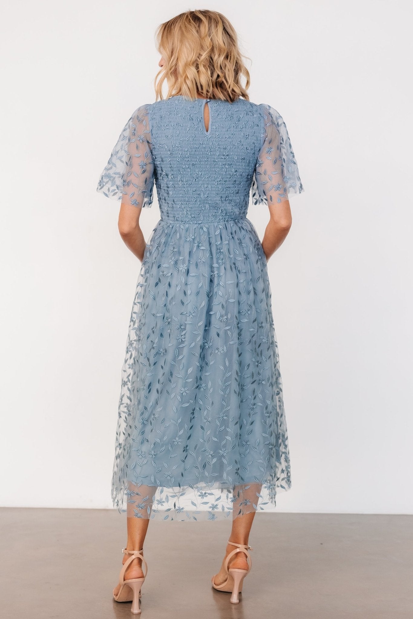 Kendra Embroidered Dress | Dusty Blue - Baltic Born