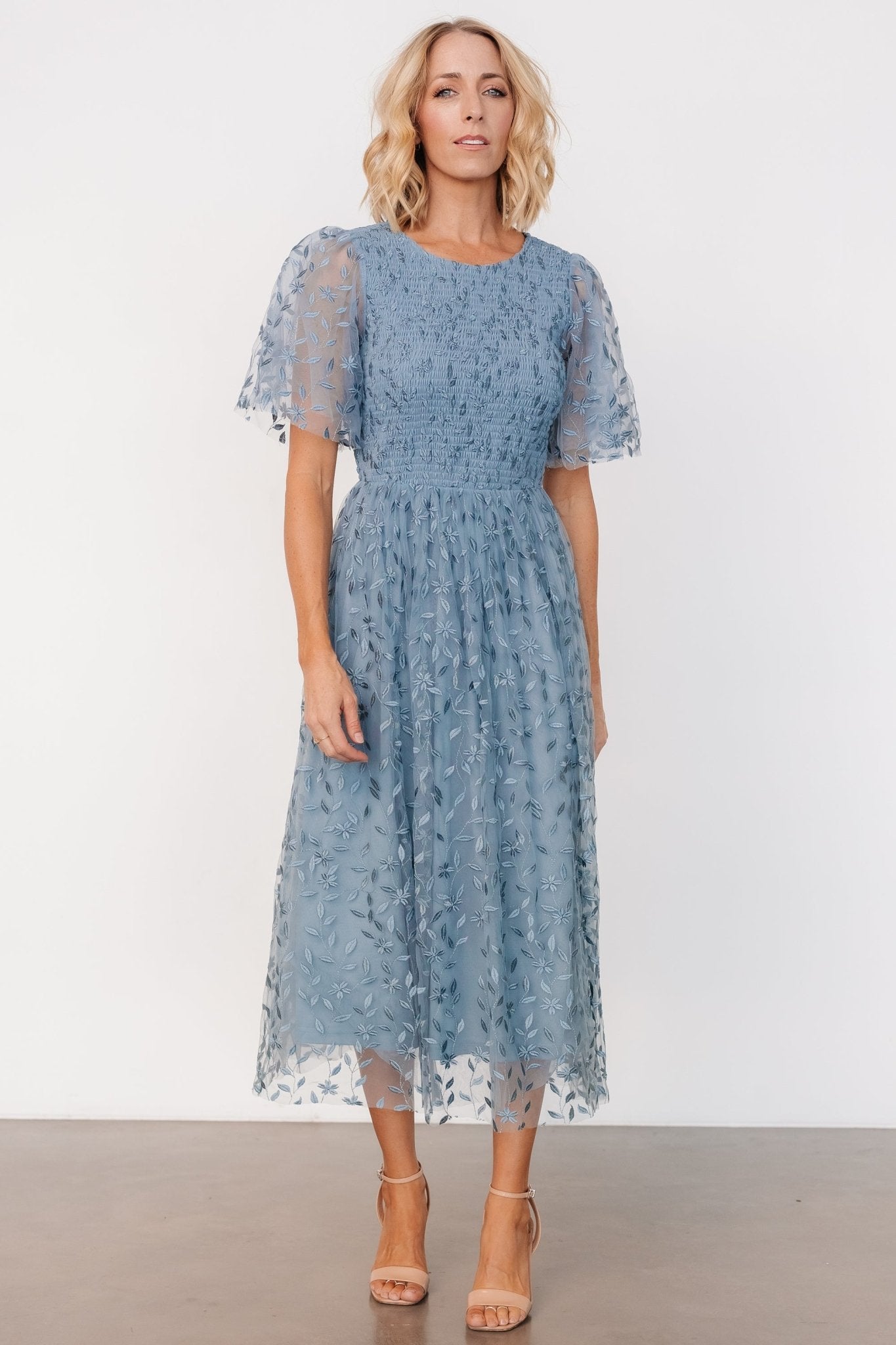 Baltic Born Womens Kendra Embroidered Dress | Dusty Blue | Size: XS Baltic Born Womens Kendra Embroidered Dress | Dusty Blue | Size: XS