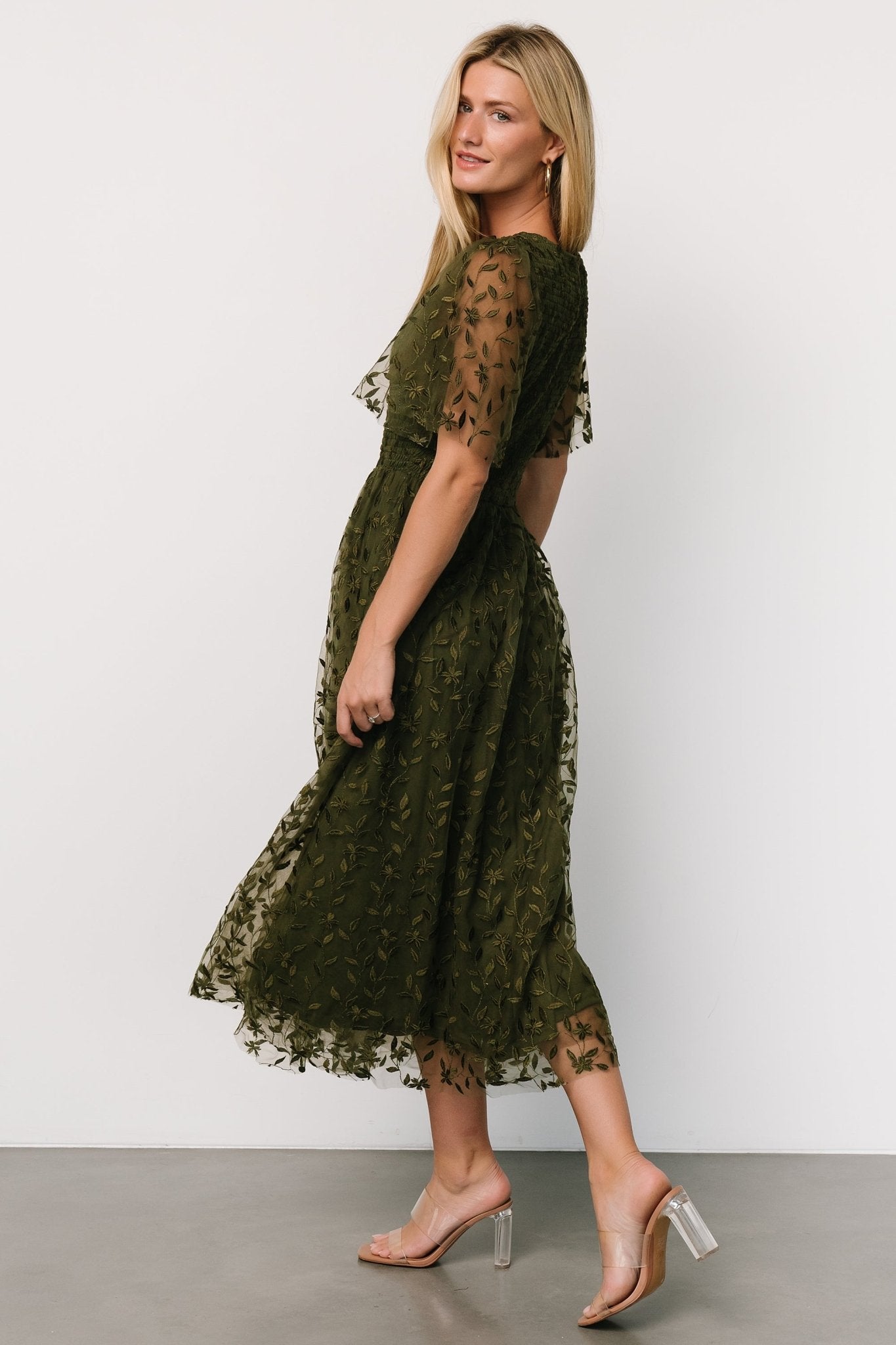 Kendra Embroidered Dress | Olive - Baltic Born