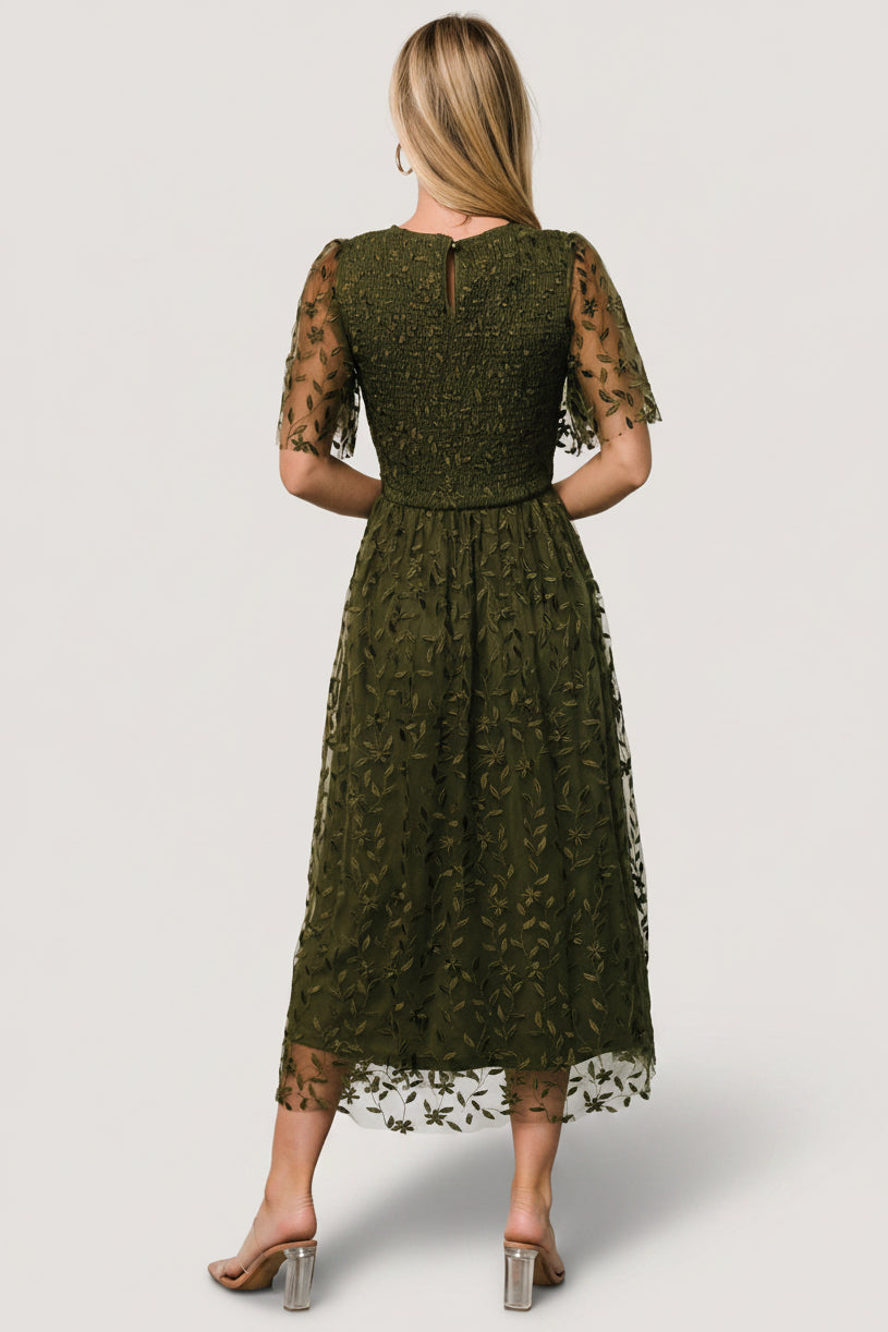 Baltic Born Womens Kendra Embroidered Dress | Olive | Size: Medium Baltic Born Womens Kendra Embroidered Dress | Olive | Size: Medium