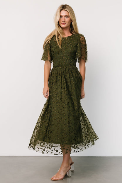 Kendra Embroidered Dress | Olive - Baltic Born