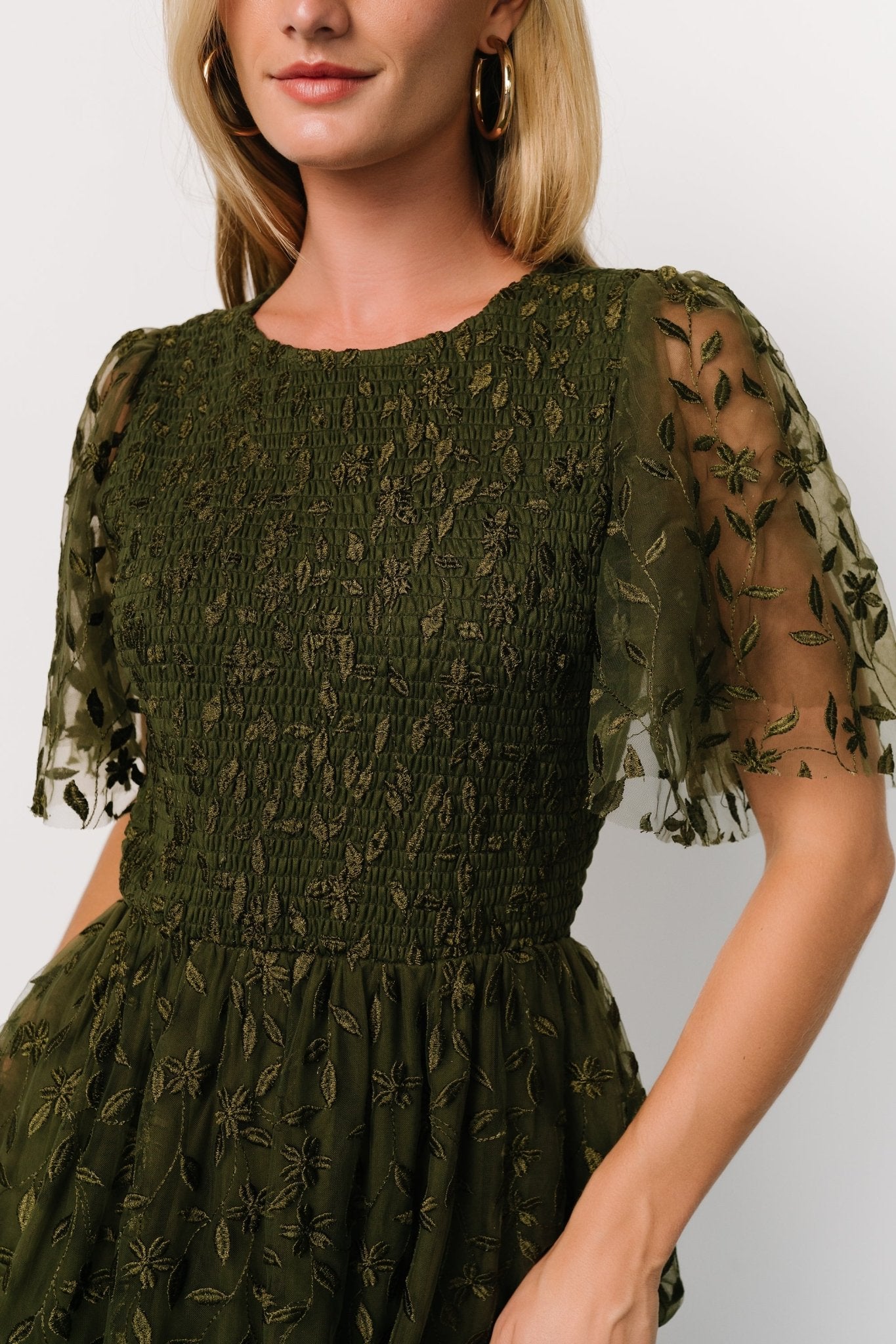 Baltic Born Womens Kendra Embroidered Dress | Olive | Size: Medium