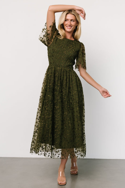 Kendra Embroidered Dress | Olive - Baltic Born