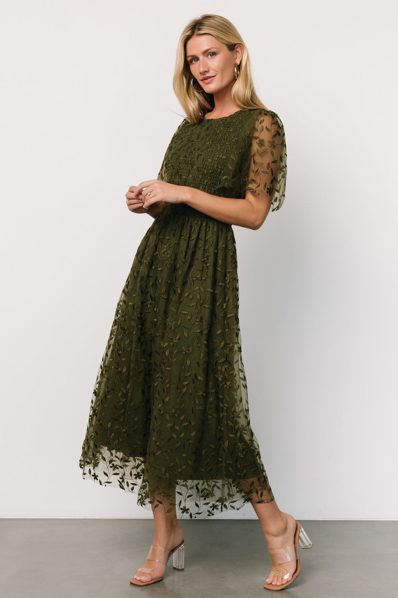 Kendra Embroidered Dress | Olive - Baltic Born