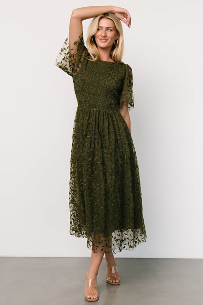 Kendra Embroidered Dress | Olive - Baltic Born