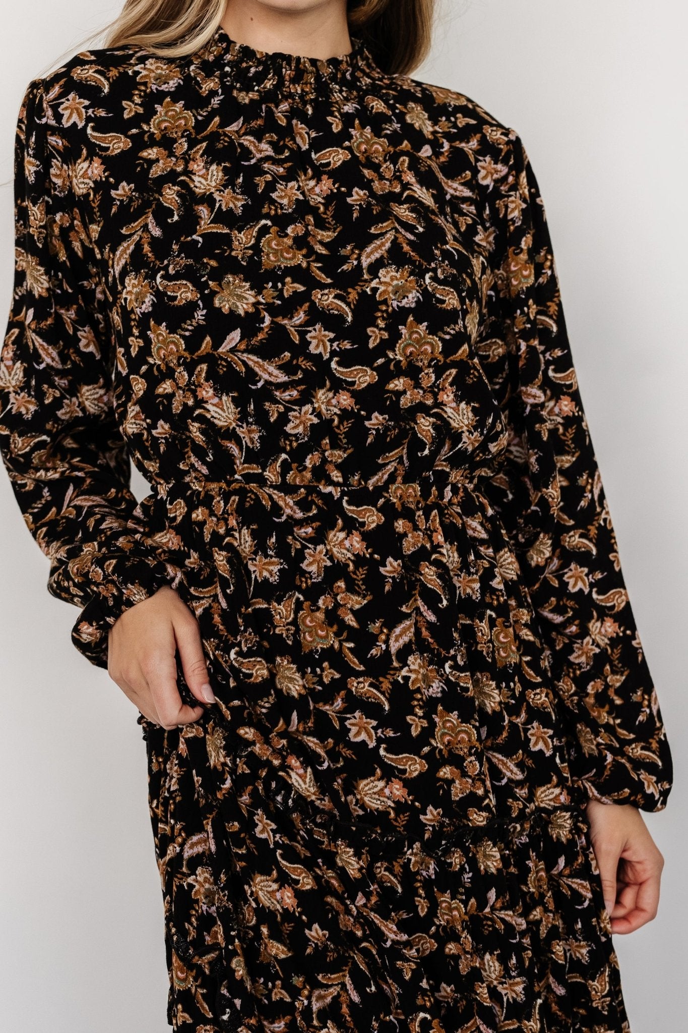 Kenice Mock Neck Dress | Black + Camel Print - Baltic Born