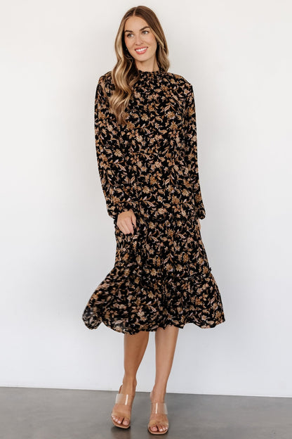 Kenice Mock Neck Dress | Black + Camel Print - Baltic Born