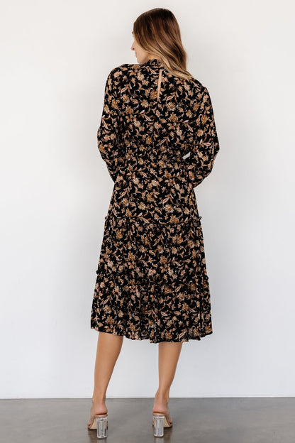 Kenice Mock Neck Dress | Black + Camel Print - Baltic Born