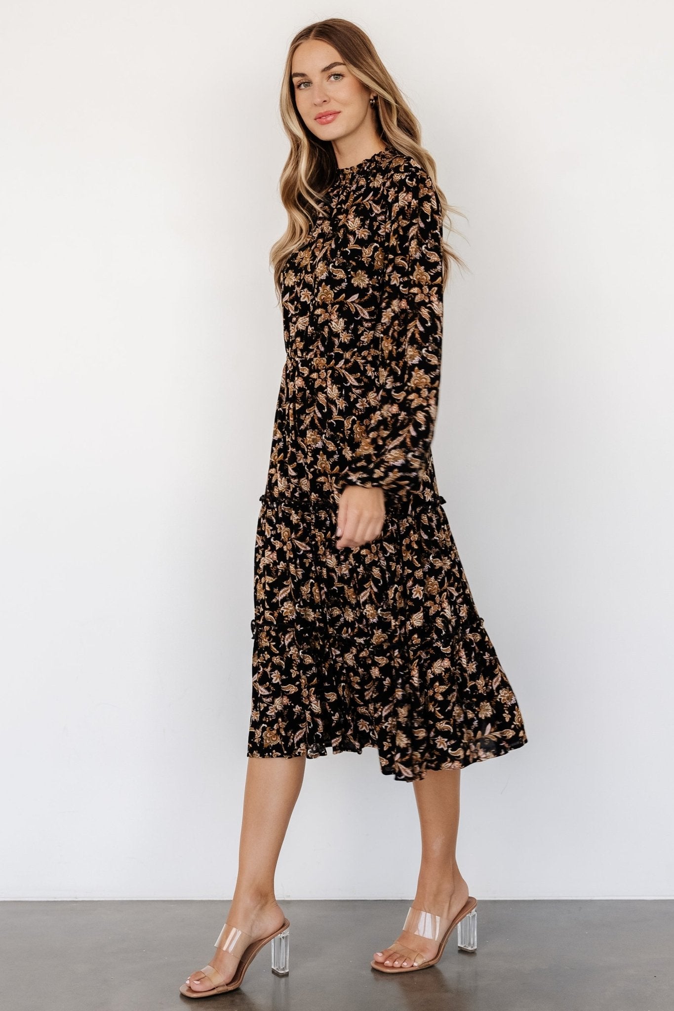 Kenice Mock Neck Dress | Black + Camel Print - Baltic Born