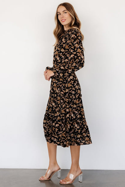 Kenice Mock Neck Dress | Black + Camel Print - Baltic Born