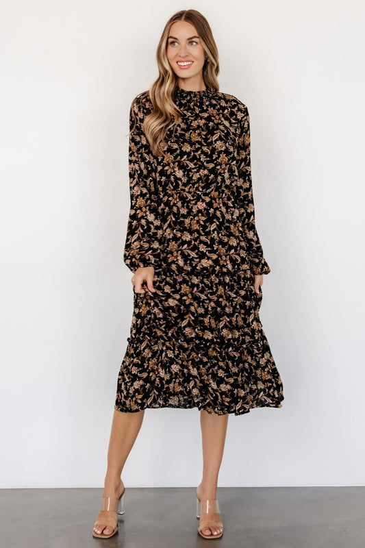 Kenice Mock Neck Dress | Black + Camel Print - Baltic Born