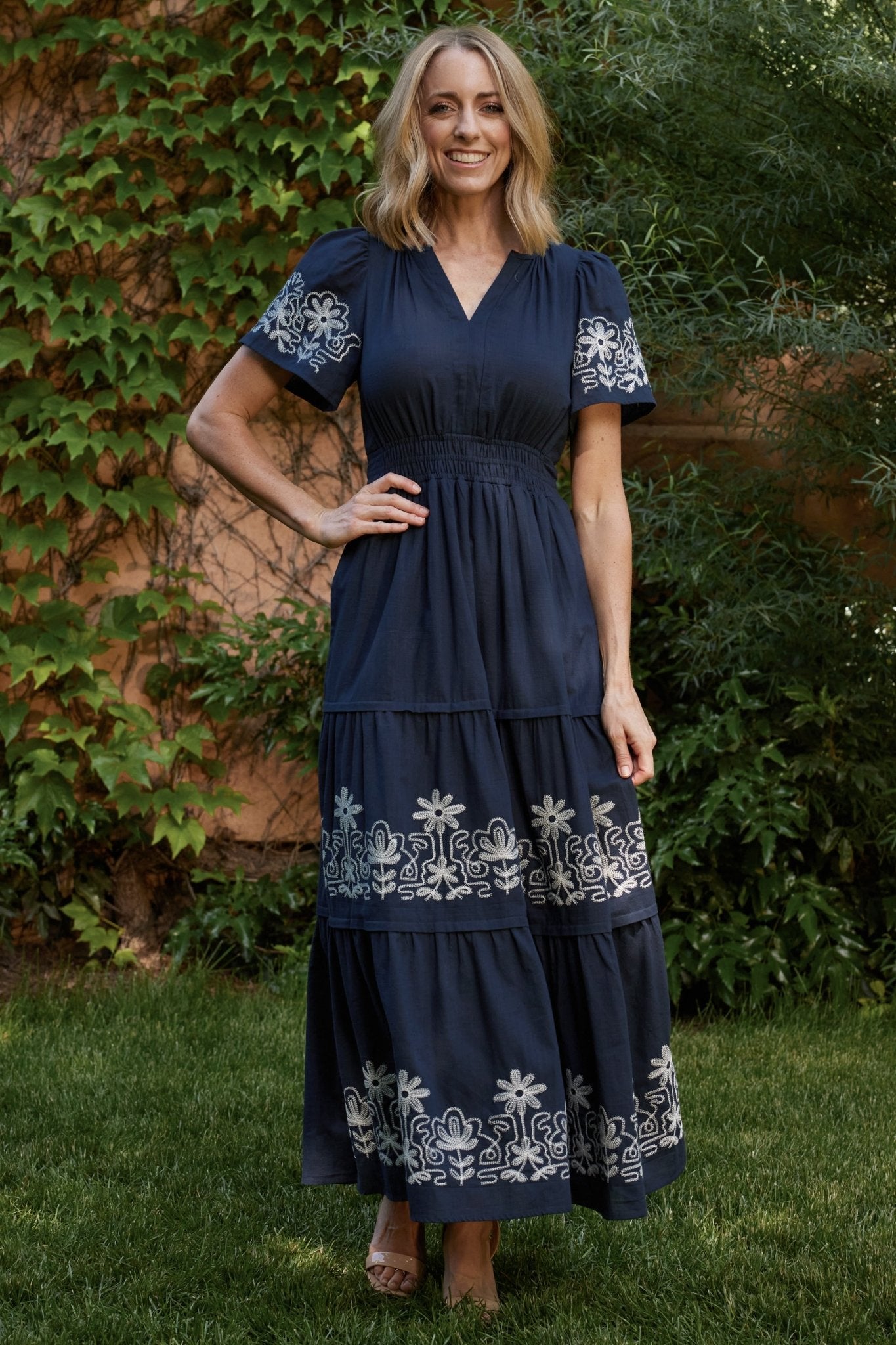 Baltic Born Womens Kennedy Embroidered Maxi Dress | Blue