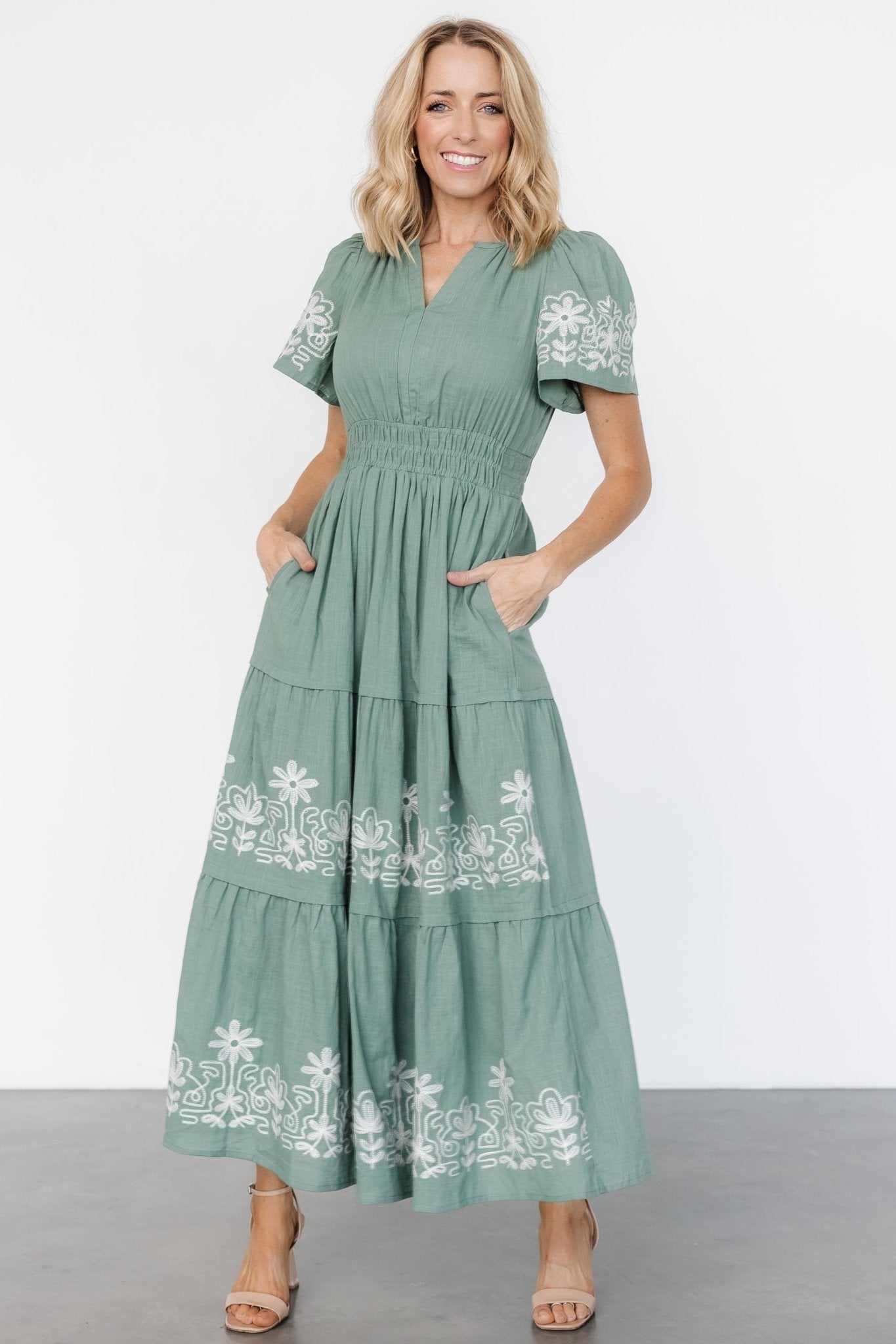 Kennedy Embroidered Maxi Dress | Dark Sage - Baltic Born