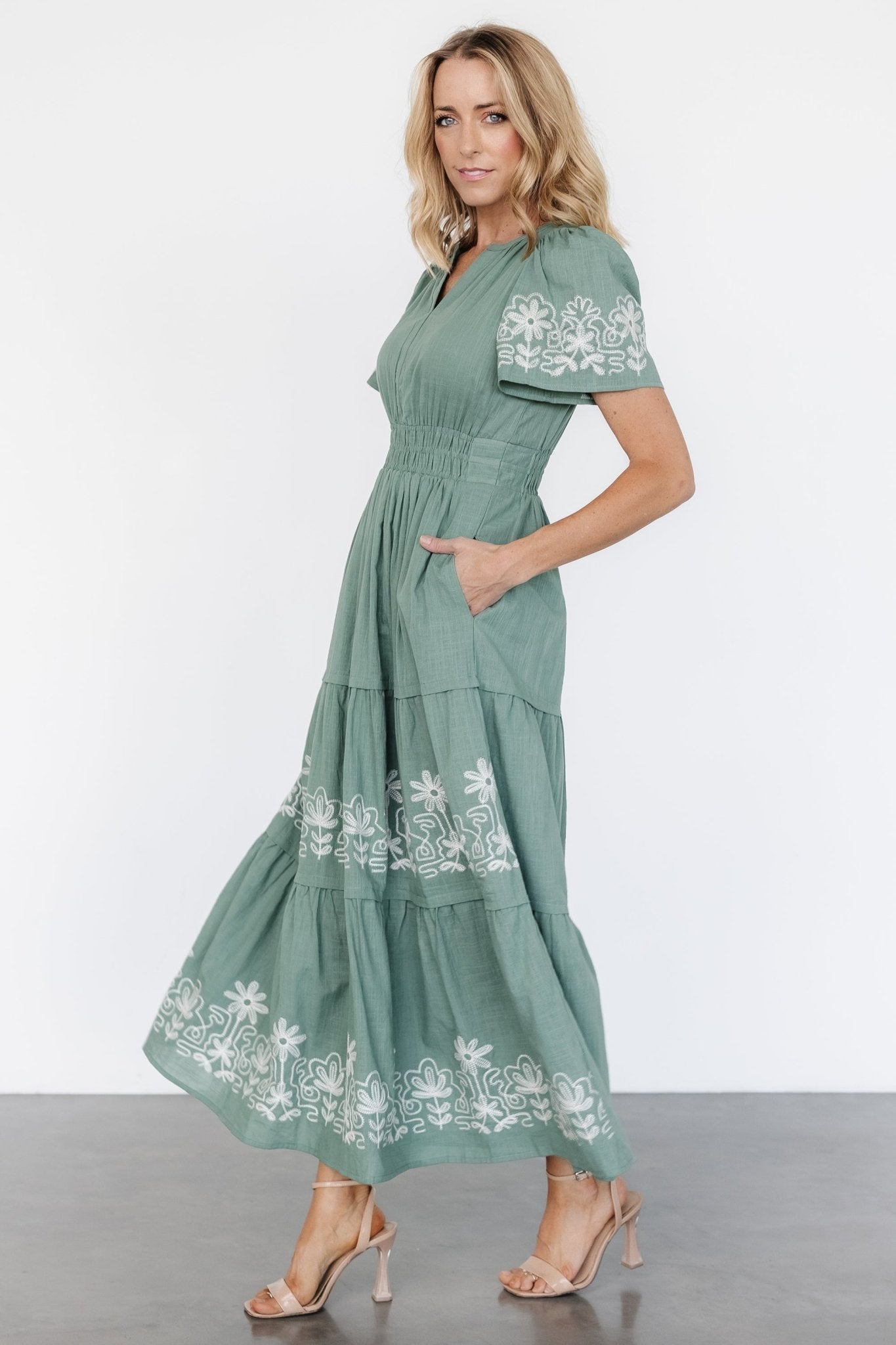 Kennedy Embroidered Maxi Dress | Dark Sage - Baltic Born