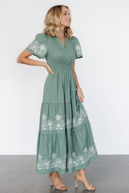 Kennedy Embroidered Maxi Dress | Dark Sage - Baltic Born