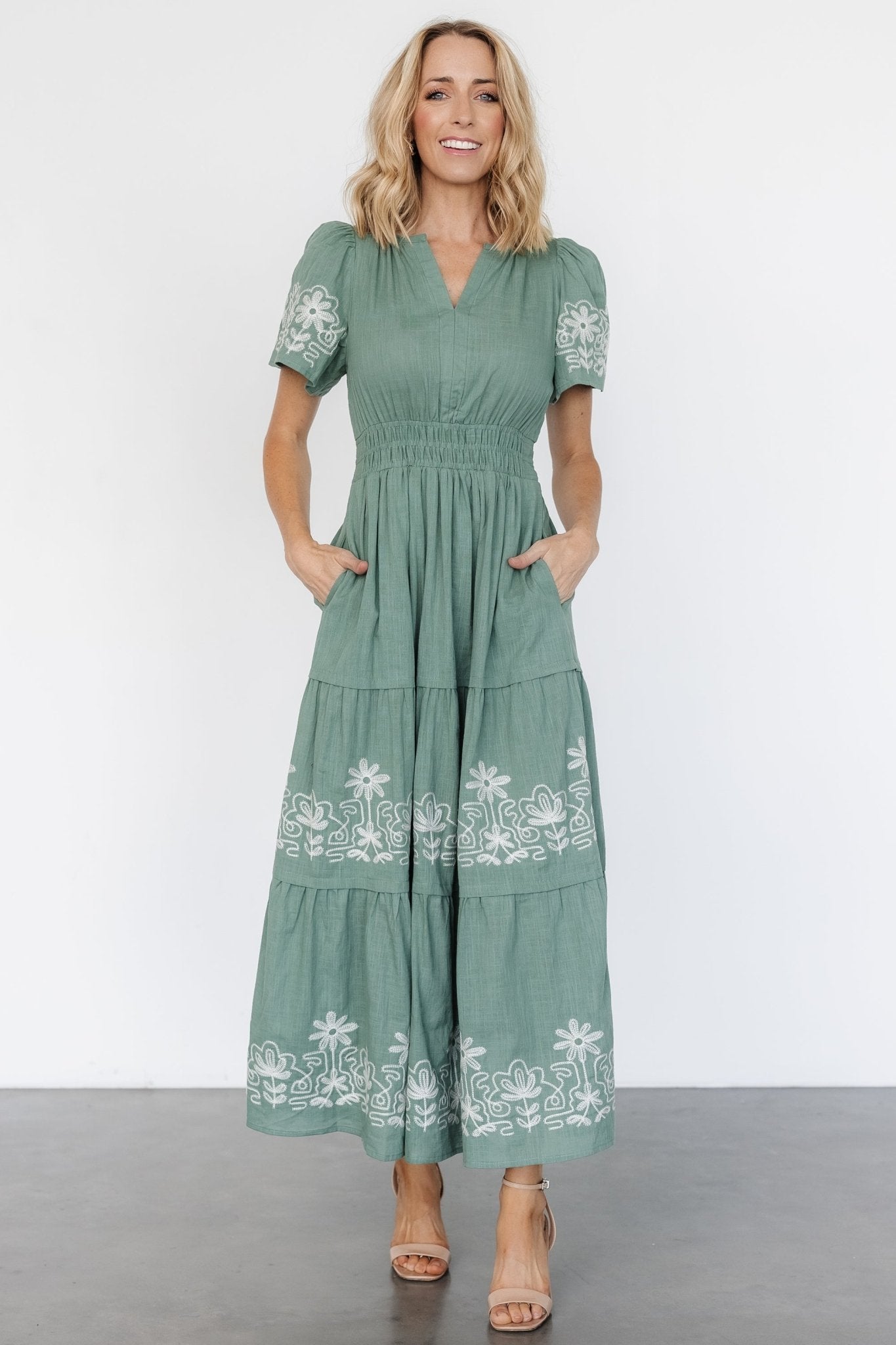 Kennedy Embroidered Maxi Dress | Dark Sage - Baltic Born